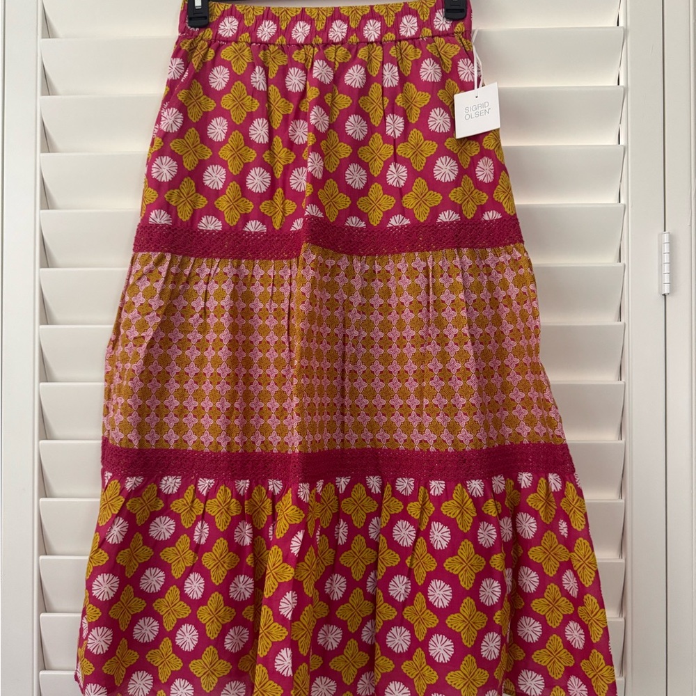 NWT Sigrid Olsen Pink patterned Maxi Skirt